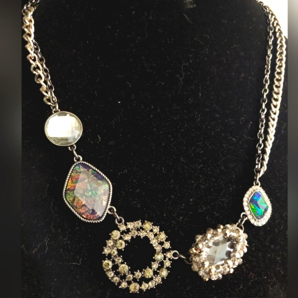 Vera Wang 19-21" statement necklace double stranded gun metal/solver